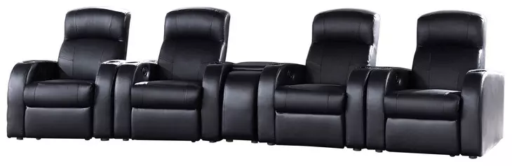 Cyrus Black Top Grain Leather 4 Piece Home 147" Theater Seating With Console