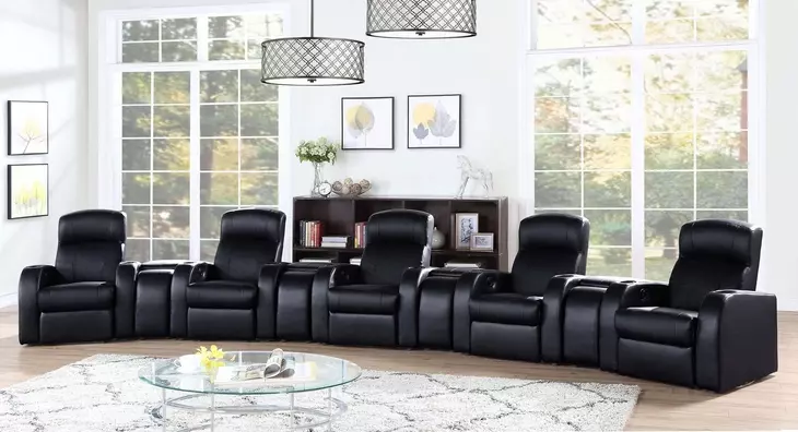 Cyrus Black Top Grain Leather 9 Piece Home 223" Theater Seating