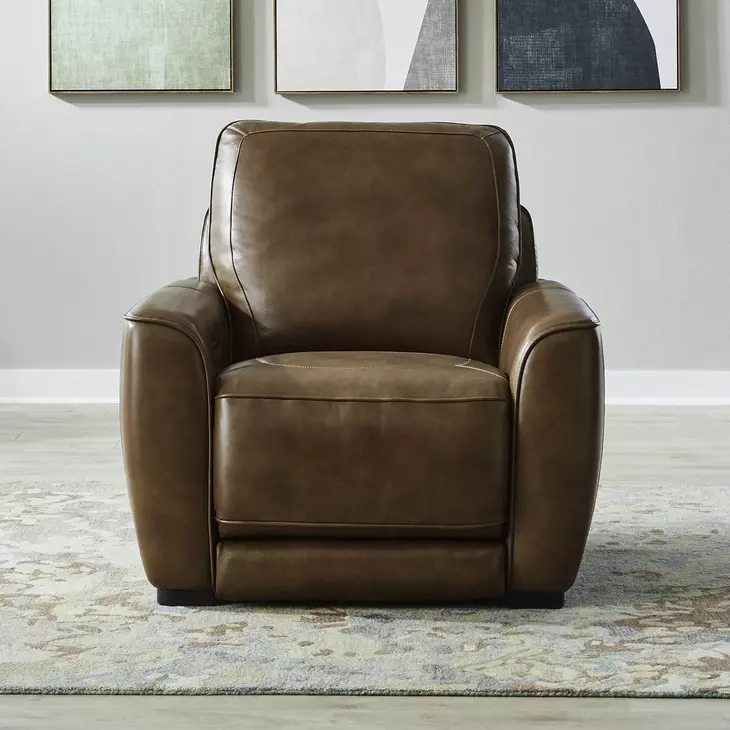 Weston Venetian Honey Leather Dual Power Zero Wall Recliner with Power Headrest and Pillow