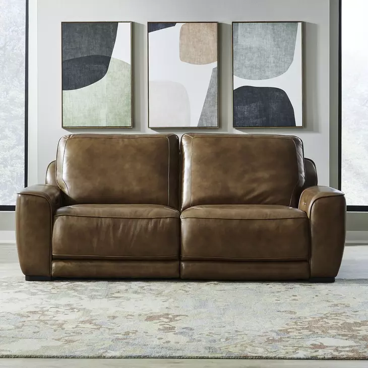 Weston Venetian Honey Leather 88" Dual Power Zero Wall Reclining Sofa with Power Headrest and USB Charging