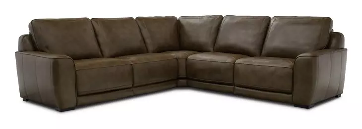 Weston Venetian Honey Leather 5 Piece Modular Dual Power Zero Wall Reclining Sectional with Power Headrest and USB Charging
