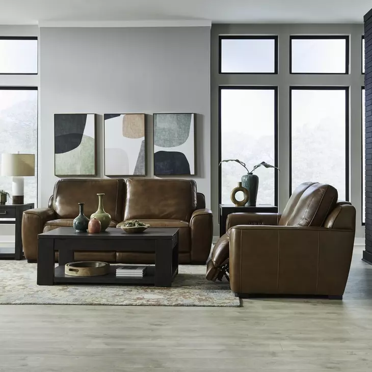 Weston Venetian Honey Leather 84" Dual Power Zero Wall Reclining Loveseat with Power Headrest and USB Charging