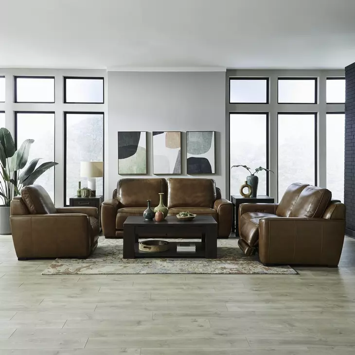 Weston Venetian Honey Leather Dual Power Zero Wall Reclining Living Room Set with Power Headrest and USB Charging