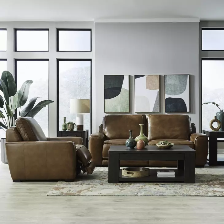 Weston Venetian Honey Leather Dual Power Zero Wall Recliner with Power Headrest and Pillow