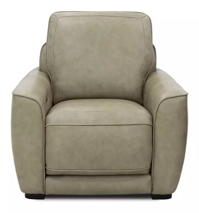 Weston Sophia Oatmeal Leather Dual Power Zero Wall Recliner with Power Headrest and Pillow