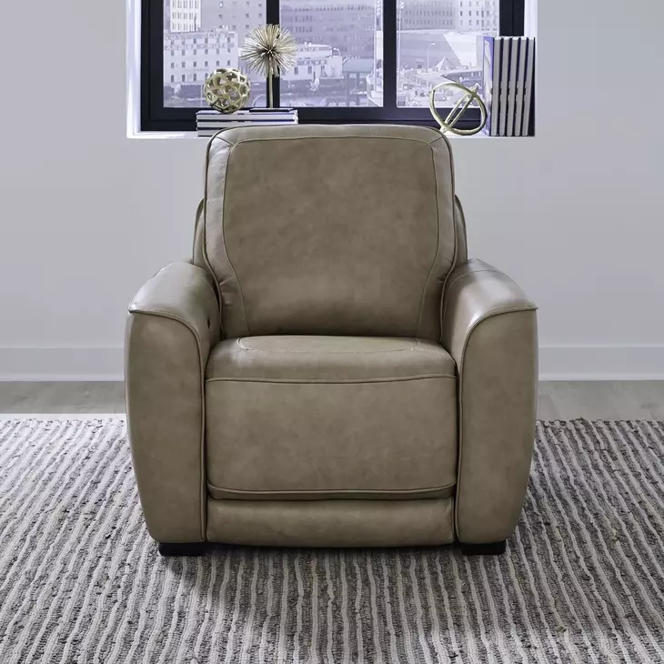 Weston Sophia Oatmeal Leather Dual Power Zero Wall Recliner with Power Headrest and Pillow