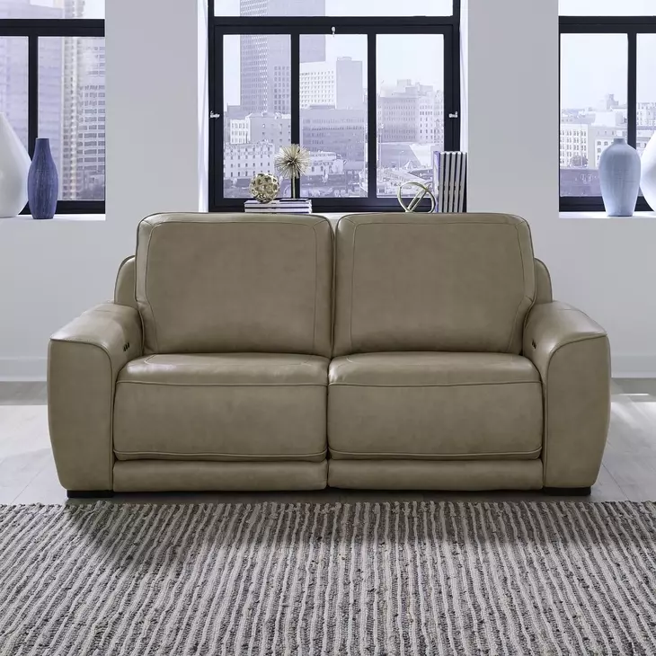 Weston Sophia Oatmeal Leather 84" Dual Power Zero Wall Reclining Loveseat with Power Headrest and USB Charging