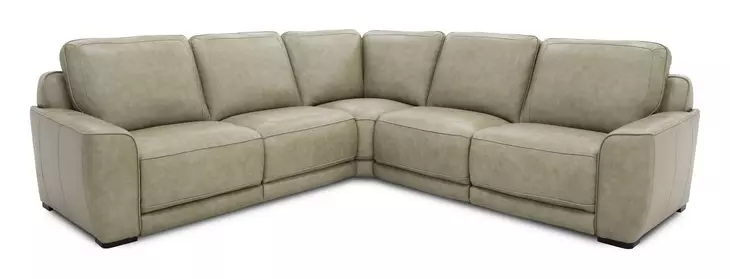 Weston Sophia Oatmeal Leather 5 Piece Modular Dual Power Zero Wall Reclining Sectional with Power Headrest and USB Charging