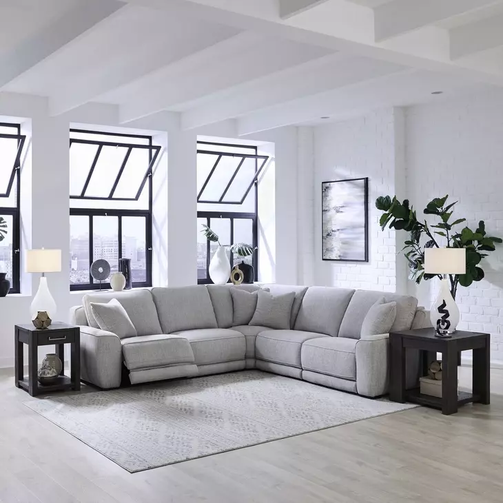 Weston Estero Smoke 5 Piece Modular Dual Power Zero Wall Reclining Sectional with Power Headrest and USB Charging