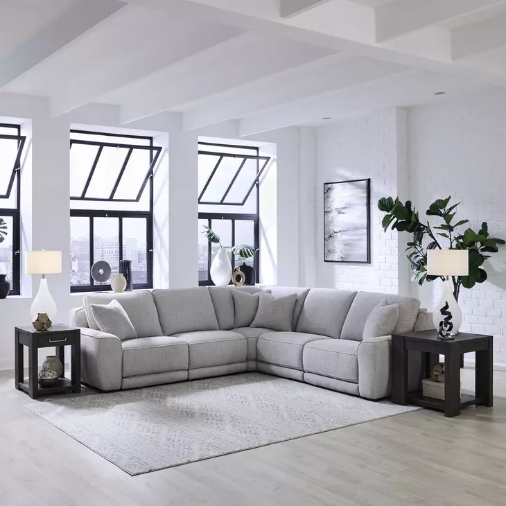 Weston Estero Smoke 5 Piece Modular Dual Power Zero Wall Reclining Sectional with Power Headrest and USB Charging