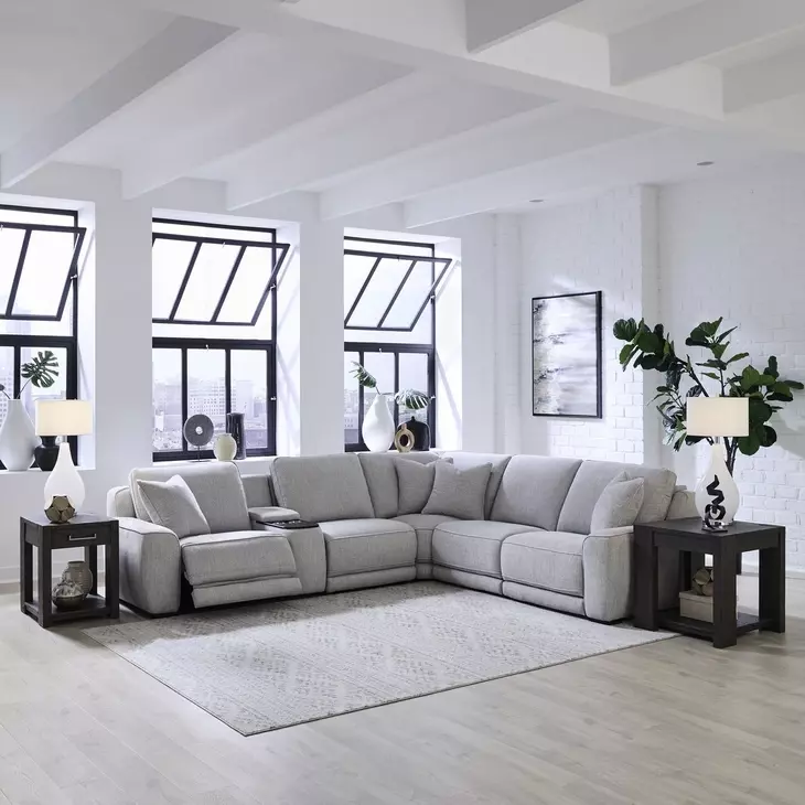 Weston Estero Smoke 6 Piece Modular Dual Power Zero Wall Reclining Sectional with LED and USB Charging