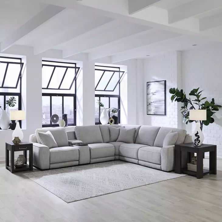 Weston Estero Smoke Modular Dual Power Zero Wall Reclining Sectional with Power Headrest and USB Charging