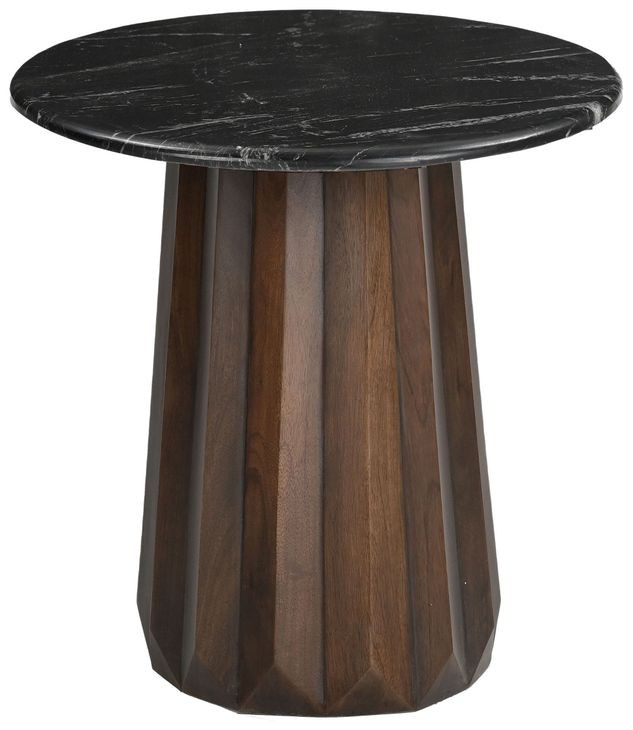 Jennings Polished Black and Royal Brown Round Stone Top End Table