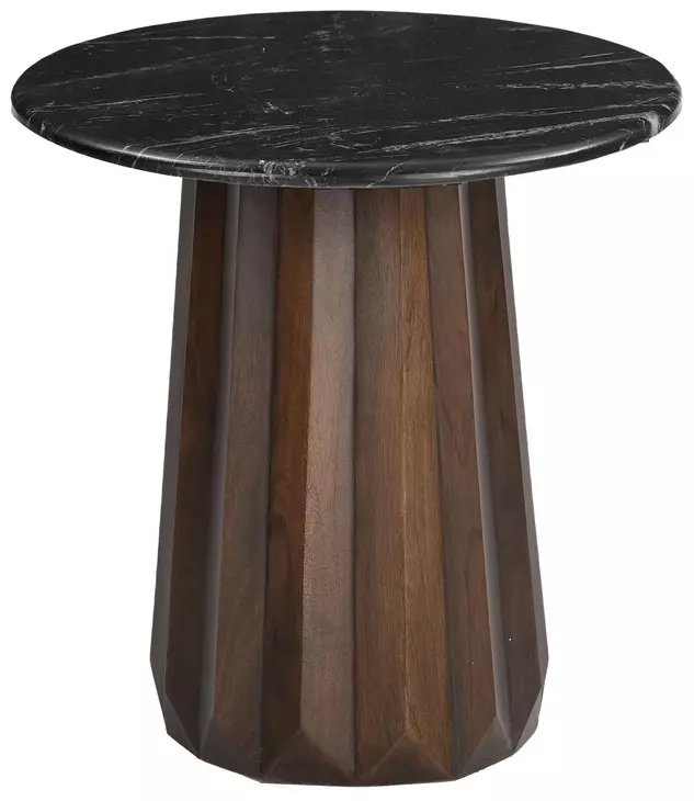 Jennings Polished Black and Royal Brown Round Stone Top End Table