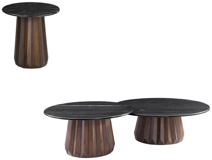 Jennings Polished Black and Royal Brown Round Stone Top End Table