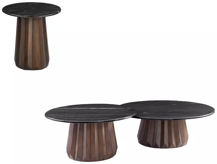 Jennings Polished Black and Royal Brown Round Stone Top End Table