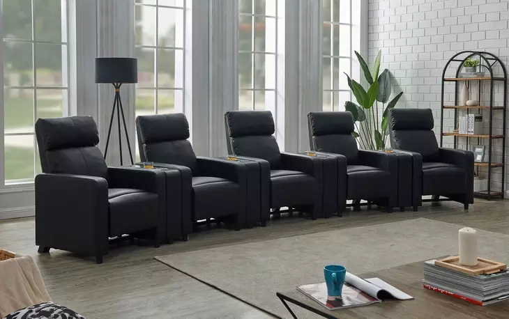 Toohey Black 5 Piece Push Back Recliner with 4 Console