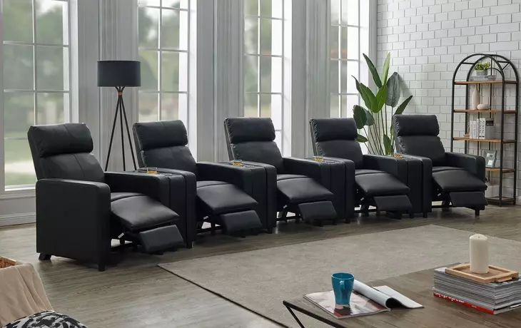 Toohey Black 5 Piece Push Back Recliner with 4 Console