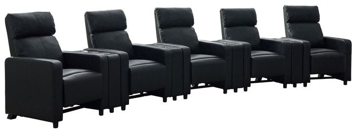 Toohey Black 5 Piece Push Back Recliner with 4 Console