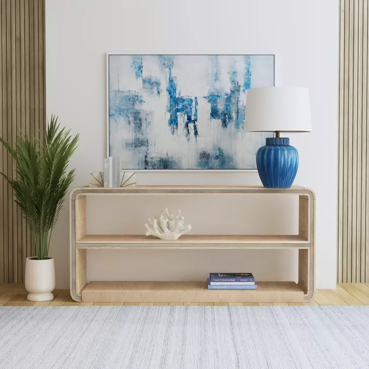 Damone Cerused White and Silver Rectangular Console Table