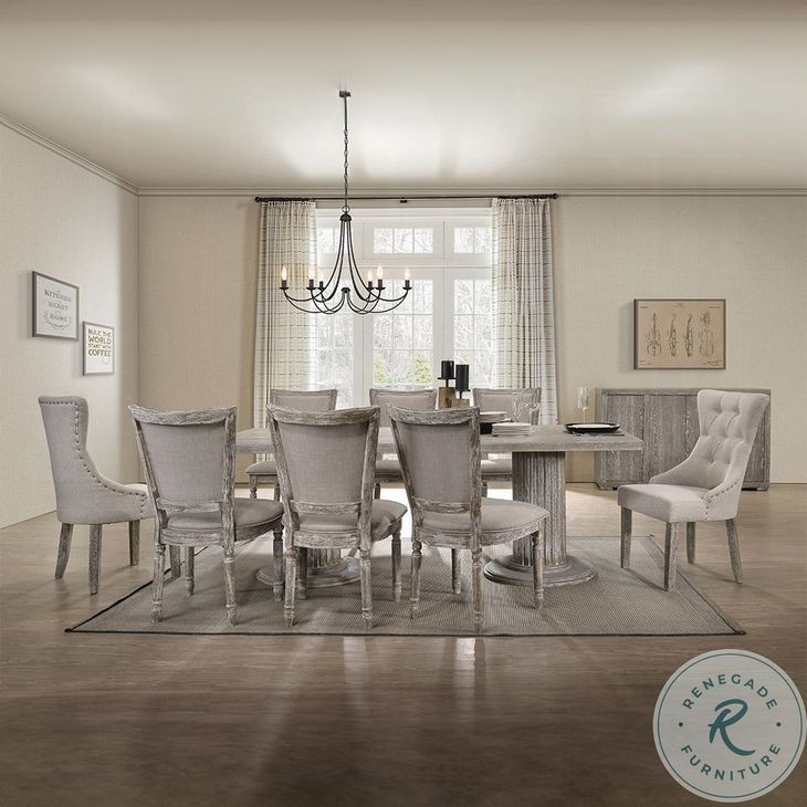 Gabrian Fabric and Reclaimed Gray Dining Chair with Nailhead Trim Set of 2