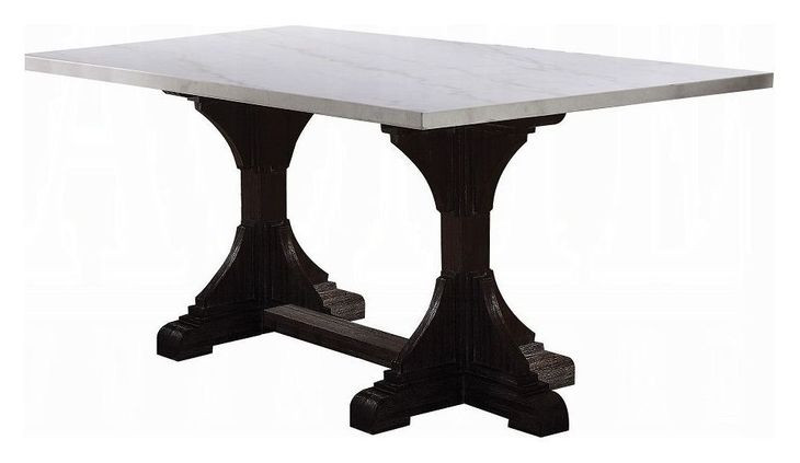 Gerardo White and Weathered Espresso 72" Rectangular Marble Top Dining Table