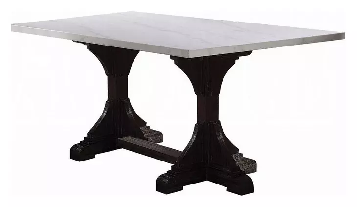 Gerardo White and Weathered Espresso 72" Rectangular Marble Top Dining Table