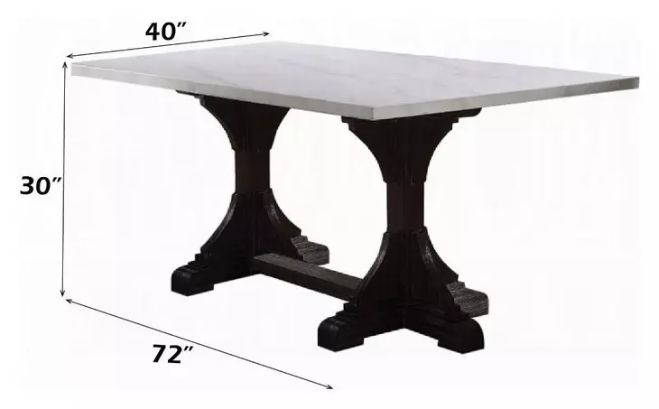 Gerardo White and Weathered Espresso 72" Rectangular Marble Top Dining Table
