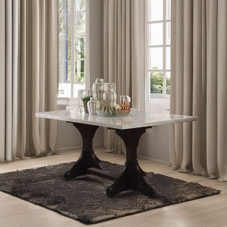 Gerardo White and Weathered Espresso Rectangular Marble Top Dining Room Set