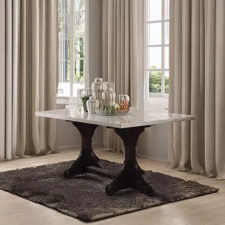 Gerardo White and Weathered Espresso Rectangular Marble Top Dining Room Set