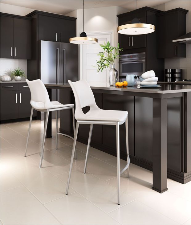 Ace White And Brushed Stainless Steel Counter Chair Set Of 2