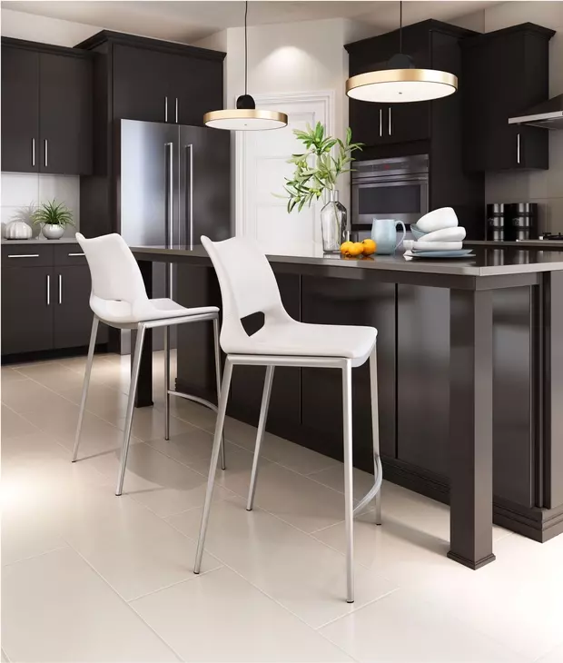 Ace White And Brushed Stainless Steel Counter Chair Set Of 2