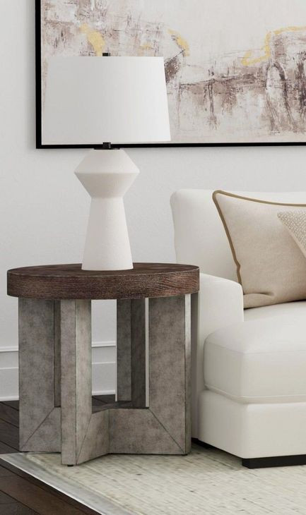 Nova Cerused Charcoal and Gray Round End Table