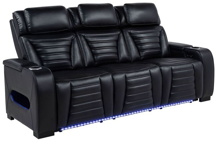 Zuma Black 85" Power Reclining Sofa with LED Light and USB Charging