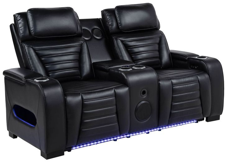 Zuma Black 74" Power Reclining Loveseat with USB Charging and LED Light