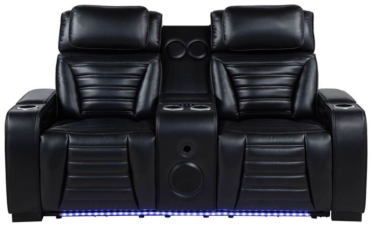 Zuma Black 74" Power Reclining Loveseat with USB Charging and LED Light