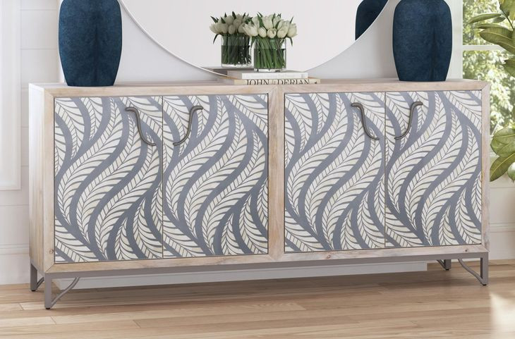 Leia White Wash and Pewter 4 Door Server From Bassett Mirror