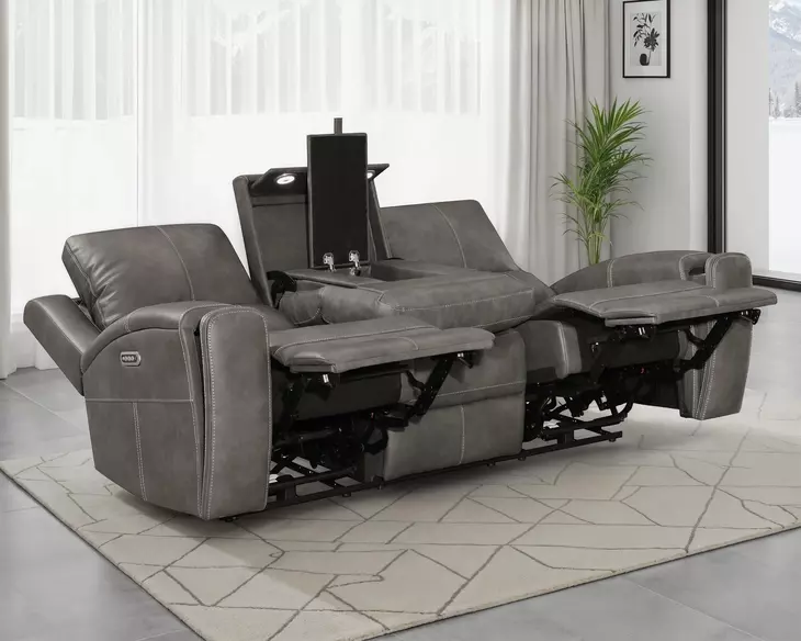 Brickston Charcoal Triple 86" Power Reclining Sofa with USB Charging and LED