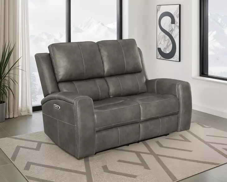 Brickston Charcoal Triple 62" Power Reclining Loveseat with USB Charging