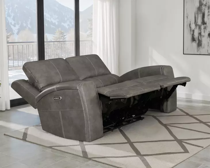 Brickston Charcoal Triple 62" Power Reclining Loveseat with USB Charging