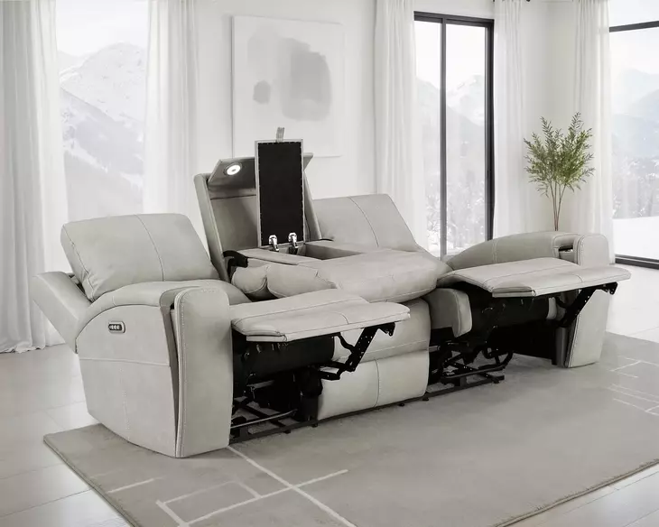 Brickston Gray Triple 86" Power Reclining Sofa with USB Charging and LED