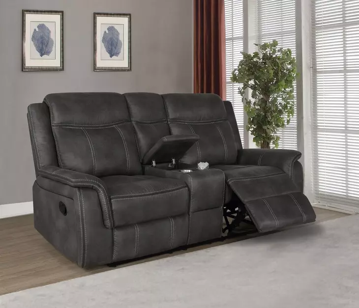 Lawrence Charcoal Reclining Console 74" Loveseat