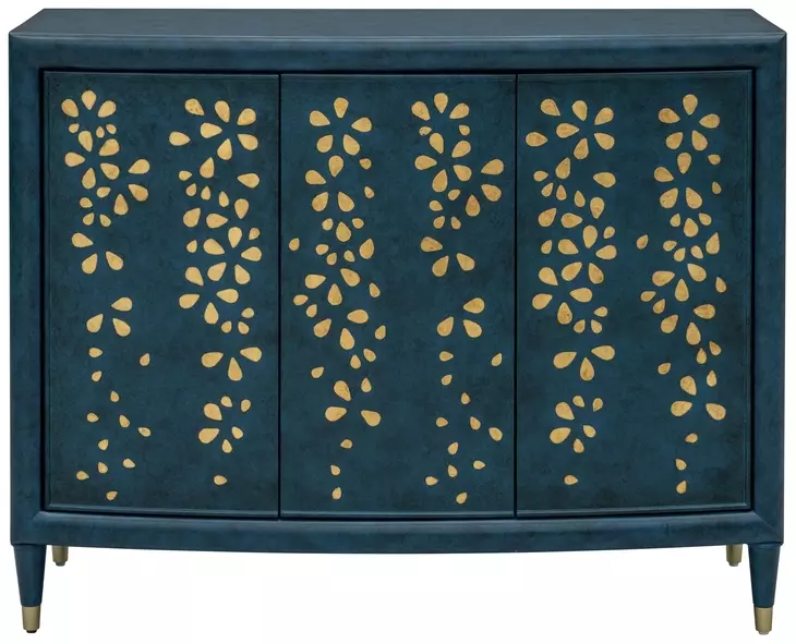 Argento Antique Blue and Gold Leaf 3 Door Accent Cabinet