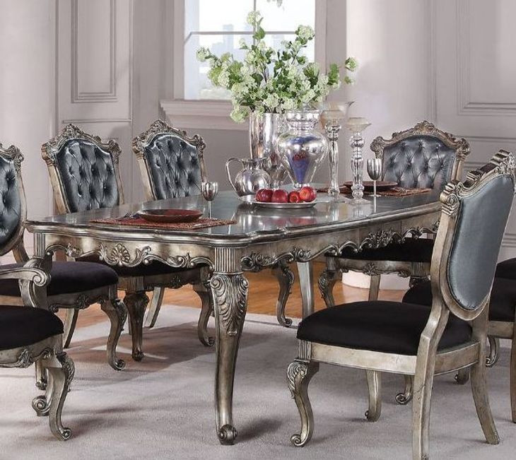 Chantelle Antique Platinum 96" Extendable Rectangular Dining Table