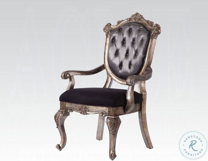 Chantelle Silver Gray Silk-Like Fabric and Antique Platinum Arm Chair Set of 2