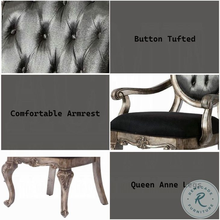 Chantelle Silver Gray Silk-Like Fabric and Antique Platinum Arm Chair Set of 2