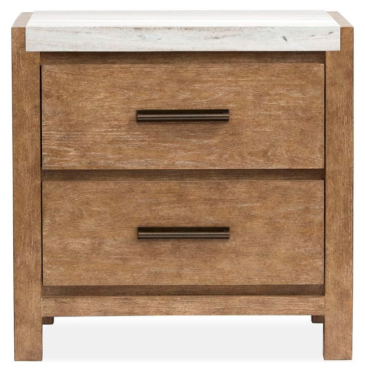 Foxrun Hollow Sierra Brown and White 2 Drawer Marble Top Nightstand with USB Charging