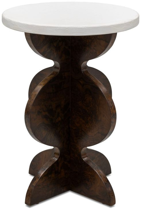 Paloma Black Walnut Burl and White Plaster Round Accent Table