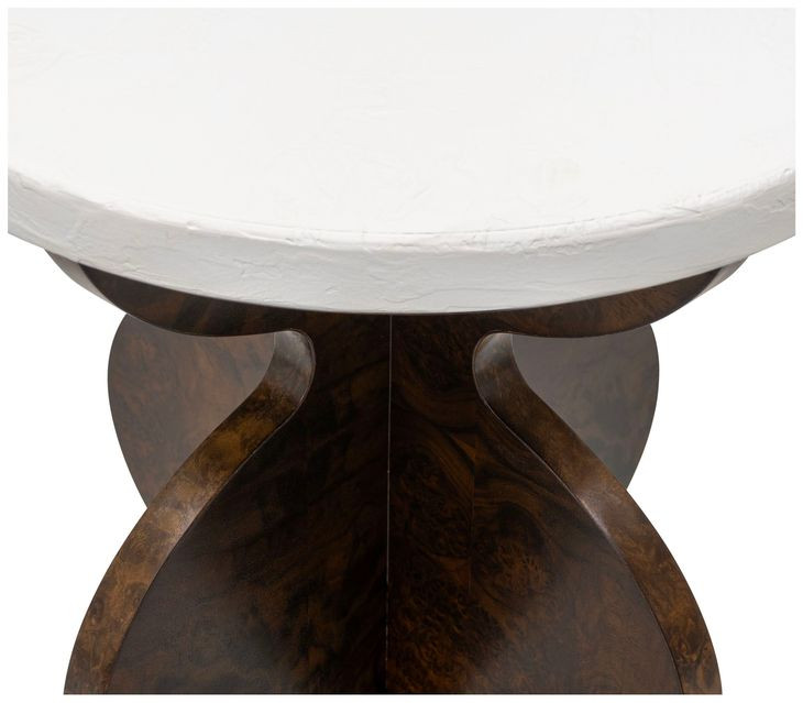 Paloma Black Walnut Burl and White Plaster Round Accent Table