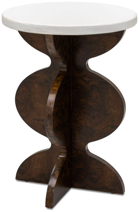 Paloma Black Walnut Burl and White Plaster Round Accent Table